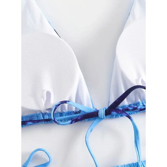 NEW Blue Tie Dye Thong Micro String Bikini Size Medium - Picture 4 of 5